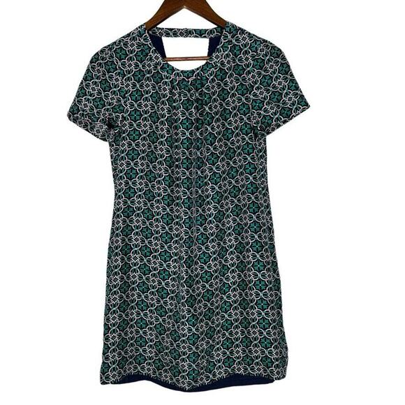 J Crew Green 100% Silk Medallion Print Casual Short Sleeve Shift Dress 2 Women - Picture 1 of 9